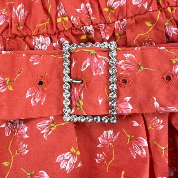 Zara Floral Puff Sleeve Blouse Size XL Red - Picture 4 of 6